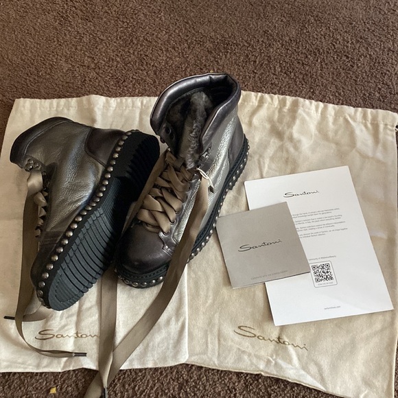 Santoni boots with studs and soft fur lining - Picture 7 of 8